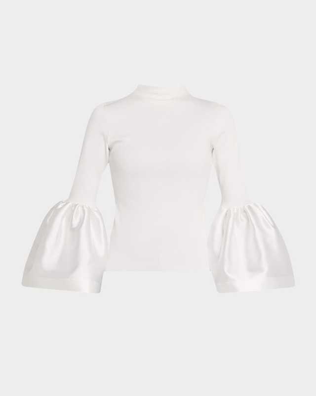 Ribbed and Heavy Satin Mock-Neck Top